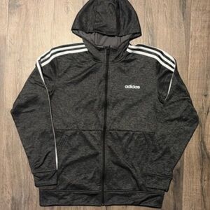 adidas Black Hooded Track Jacket with White Stripes